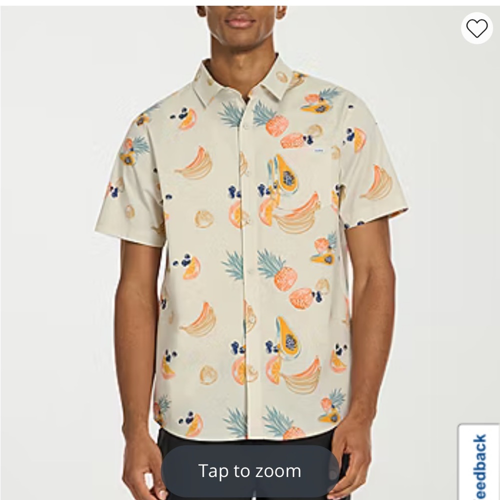 NWT Hurley Cream Short-Sleeve Tropical Fruit Print Button-Down Shirt Size Small